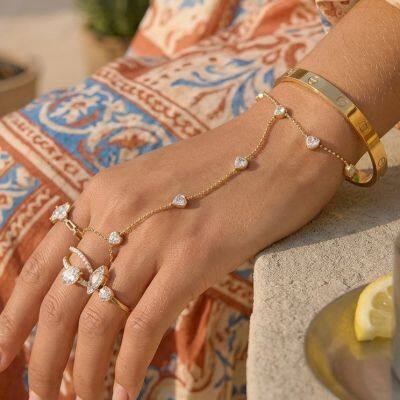 Stainless Steel Gold Plated Zircon Bracelet Adjustable Chain Bracelet Waterproof Hypoallergenic Jewelry for Women