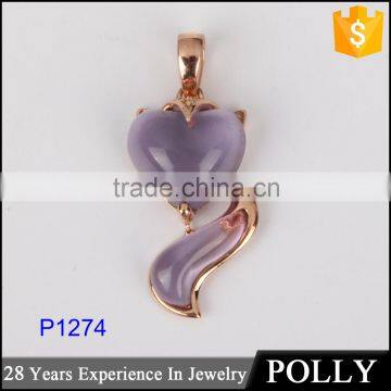 OEM amethyst heart pedant rose gold necklace jewelry 2016