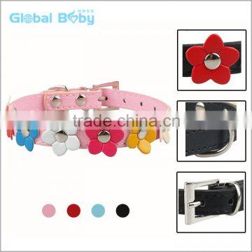 Wholesale Cheap Colorful Flower Pattern Stud PU Plain Leather Dog Collars