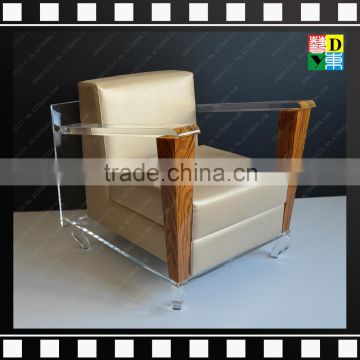 Luxury acrylic and wood chair base with coffee color sofa for hotel and office