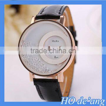 Hogift Best Selling Quicksand Rhinestone Lady Watch Leather Wristwatch