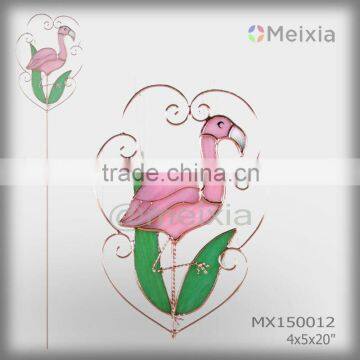 MX150012 wholesale tiffany style stained glass flamingo bird decoration garden metal stake