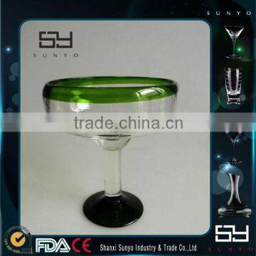 Promotional Handmade Margarita Glasses with Green Rim and Black Base