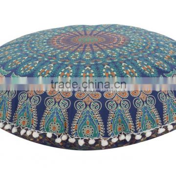 Large Round Mandala Floor Pillow Cover Decorative Throw Pillows Indian Outdoor Cushions Pom Pom Roundie Boho Cushion Cover