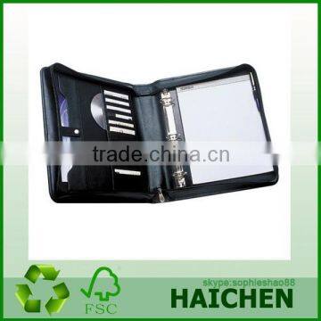 Black Leather Zippered 3 Ring Binder / Folder / Portfolio photo-3