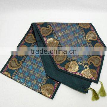 Indian Silk Table Runner With 6 Place Mats & 6 Coaster in Green Color Size 16*62 photo-3