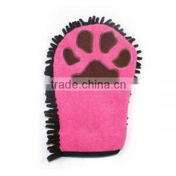 NEW Pet Microfiber gloves paw embroidery grooming drying mitten