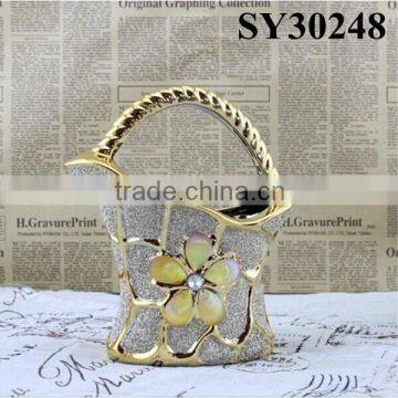 Golden Flower Carving & Crystal White Ceramic Table Vase photo-3