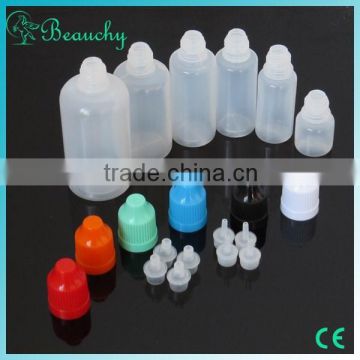 empty plastic clear PE e juice bottle wholesale with long thin 3 holders tip & childproof cap