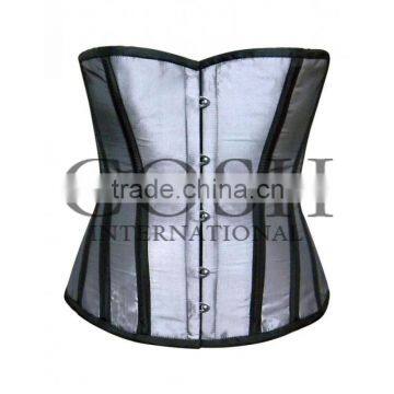 Overbust Steel Boned Corset in Grey-Black Satin Ci-1124