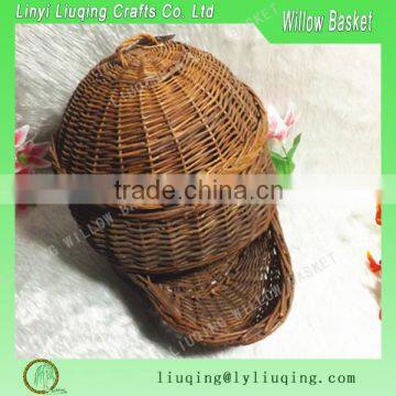 Unpeeled willow wicker basket with cover/Fishing basket wicker /Wicker fishing creel basket