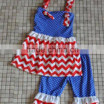 2016 Wholesale Toddler Girls Chevron Star Polka Dot Child Sleeveless 4th of July Boutique Sets photo-4
