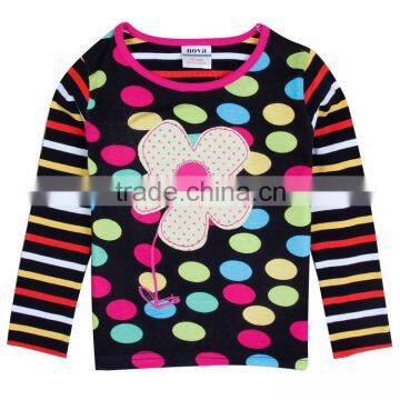 (F3222) 2015 nova kids wear promotion cheap wholesale baby cloths long sleeve flower applique girl t-shirt for spring autumn