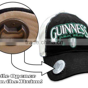 100% cotton beer cap with built in embossed bottle opener