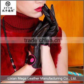 High Quality Women Short Custom Leather Driving Gloves With Buttons