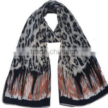 Chiffon Custom Hot Fashion 100% Polyester Scarf With Animal Printed Design For Lady