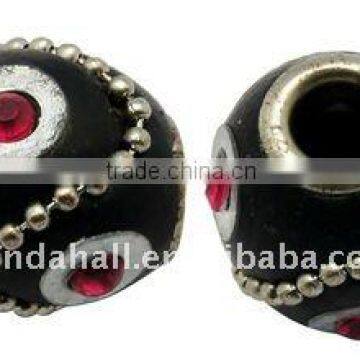 Handmade Indonesia Beads, with Brass Core, Round, Black, about 15x16mm, hole: 5mm(IPDL-A010-31)