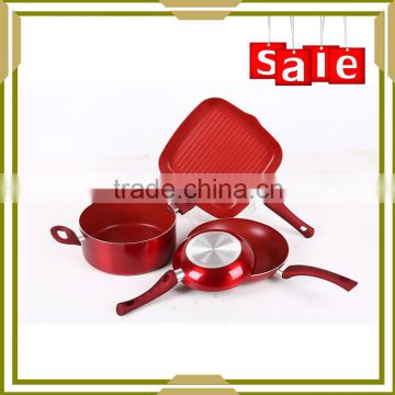 4PC aluminum red metallic paint coating cookware sets