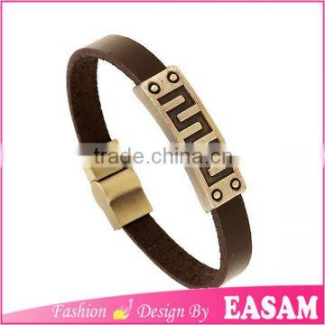 Genuine Leathe Bracelet Geometrical Line Debossed Mens Leather Bracelet