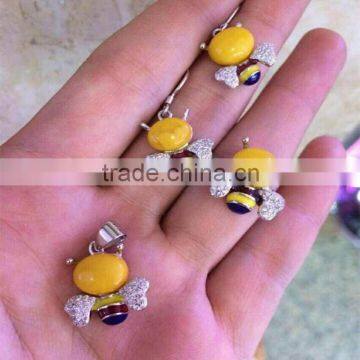 New Arrival Fashionable 925 Sterling Silver Natural Amber Bee Model Jewelry Set