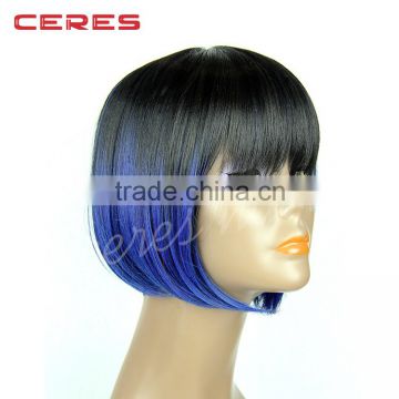 heat resistant hair wig ombre blue short bob synthetic lace front wig for women