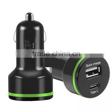 2016 Portable Quick Charge Dual USB Type-C QC 2.0 Car Charger