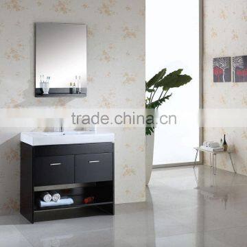 floor-mounted wood bathroom cabinet with matched mirror