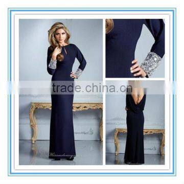 Fashion Long Sleeve Handmade Beads Royal Blue Muslim Evening Dresses With Sleeves(EVFA-1118)