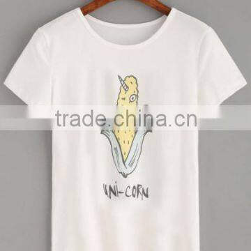 T-shirts latest fashion design women clothing White Corn Cartoon Print T-shirt