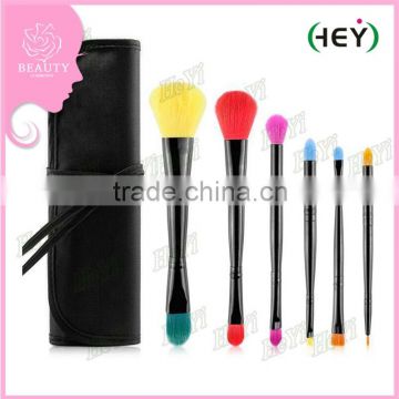 Colorful 6pcs Double-edged makeup brush set with PU Bag