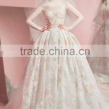 (MY110414) MARRY YOU Long Sleeve See Through Bodice Lace Embroidery Designs For Wedding Dress