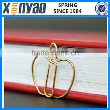 hight quality promotional gifts custom logo metal shinny gold apple shape paper clips