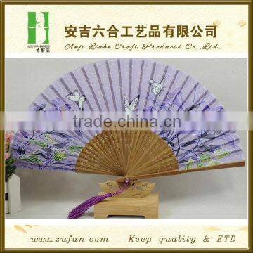 purple elegant silk bamboo fan with flower,business gift fan,wedding fan