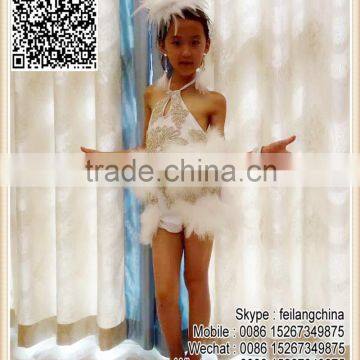 New Design Cute White Feather Party Performance Costume For Kids