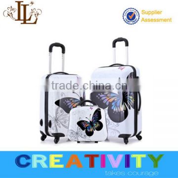 2015 Hot selling butterfly printing ABS+PC film trolley luggage