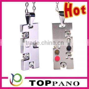 most popular rectangle crystal locket fashion stainless steel magnetic pendant necklace for couple