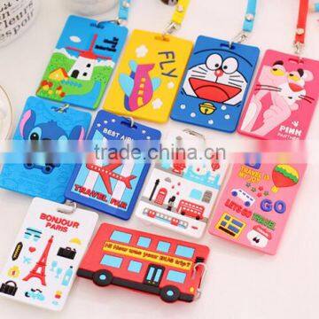 Fnacy embossed cartoon business card cover pvc silicone passport case bus students ID card holder with lanyard rope wholesale