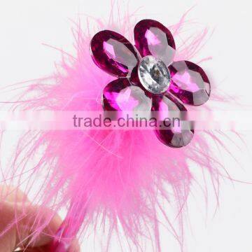 Crystal pink fluffy feather ball pen with diamante flower on the topper for wedding /gift pen