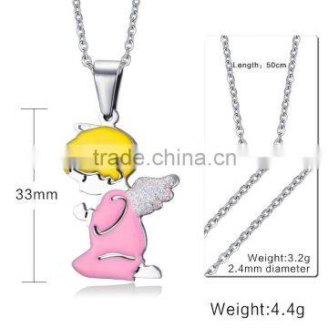 Sweet Heart Small Angel Prayer Necklaces Double Colors Couple Necklace Choker For Lovers photo-2