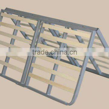 Foldable bed frame with wooden slats