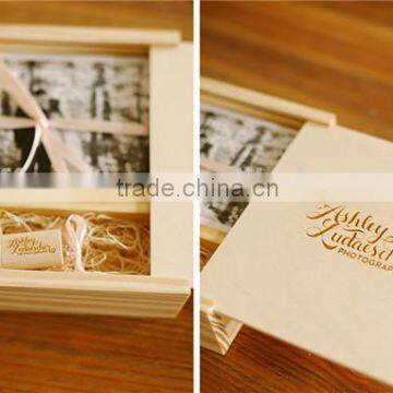 classical 2 compartments wooden usb disk and photo boxes wooden packaging wholesale