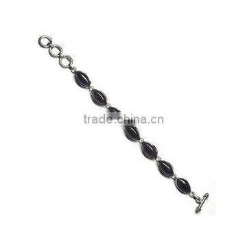 Natural Marquise Amethyst Gemstone Sterling Silver Bracelet