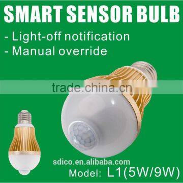 Hot top quality high efficient e27 day night light led motion sensor light led bulb with sensor