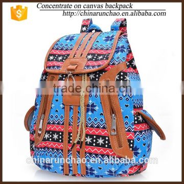 unique national wind hot sale fashion style canvas leather backpack for girls young lady