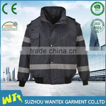 100% polyester with pu coating reflective safety working men winter bomber jacket with reflector