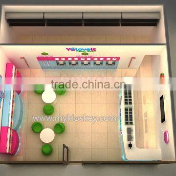 Lasted self frozen yogurt shop furniture, frozen yogurt kiosk design, retail frozen yogurt kiosk for sale