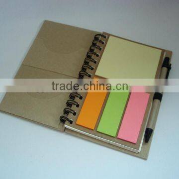 recycler spiral notebook with pen ,cheap, with sticky note