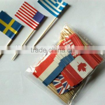 disposable birch wood flag toothpick, paper flag stick