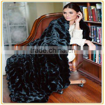 Hot Selling Onyx Mink Couture Throw Faux Fur Blankets 50"x60"