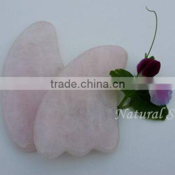 Chinese natural rose quartz facial massagerr,skin care gua sha board,small gemstone handy portable body massager